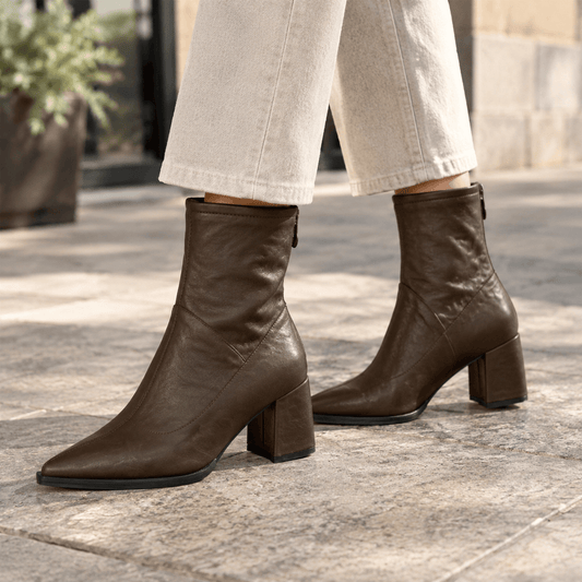 Aldobrandi Pointed-Toe Women's Ankle Boots with Block Heel and Rear Zip