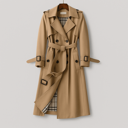 Belted Double-Breasted Trench Coat with Classic Lapel Collar