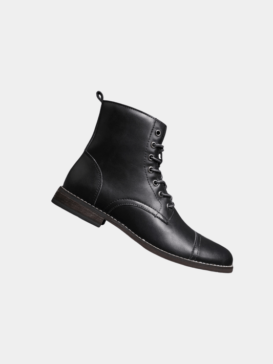 Men's Lace-Up Leather-Style Cap-Toe Combat Boots