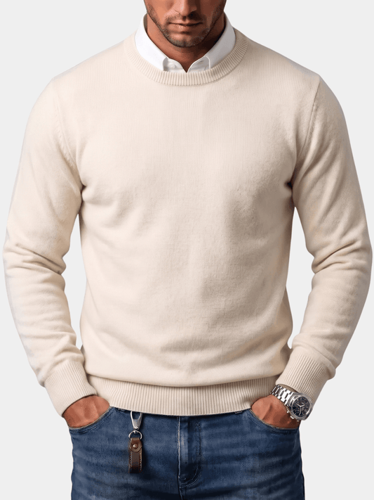 Men's Merino Wool Blend Crewneck Knit Sweater with Ribbed Trim